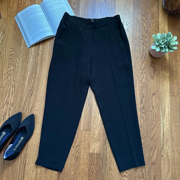 J. Crew Black Pleated Elastic Waist Dress Pants - Picture 1 of 8